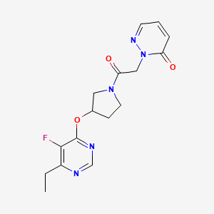 molecular formula C16H18FN5O3 B3017507 2-(2-(3-((6-ethyl-5-fluoropyrimidin-4-yl)oxy)pyrrolidin-1-yl)-2-oxoethyl)pyridazin-3(2H)-one CAS No. 2034435-80-6
