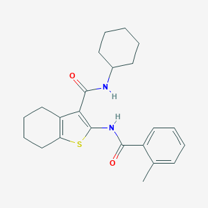 molecular formula C23H28N2O2S B301751 N-cyclohexyl-2-[(2-methylbenzoyl)amino]-4,5,6,7-tetrahydro-1-benzothiophene-3-carboxamide 