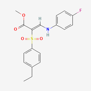 molecular formula C18H18FNO4S B3017514 methyl (2Z)-2-[(4-ethylphenyl)sulfonyl]-3-[(4-fluorophenyl)amino]acrylate CAS No. 1327168-11-5