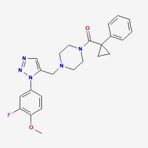 molecular formula C24H26FN5O2 B3017522 (4-((1-(3-fluoro-4-methoxyphenyl)-1H-1,2,3-triazol-5-yl)methyl)piperazin-1-yl)(1-phenylcyclopropyl)methanone CAS No. 1421443-35-7