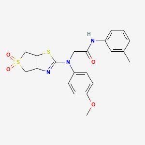 molecular formula C21H23N3O4S2 B3017533 2-((5,5-dioxido-3a,4,6,6a-tetrahydrothieno[3,4-d]thiazol-2-yl)(4-methoxyphenyl)amino)-N-(m-tolyl)acetamide CAS No. 872200-42-5