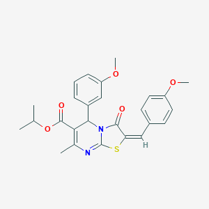 molecular formula C26H26N2O5S B301754 isopropyl 2-(4-methoxybenzylidene)-5-(3-methoxyphenyl)-7-methyl-3-oxo-2,3-dihydro-5H-[1,3]thiazolo[3,2-a]pyrimidine-6-carboxylate 