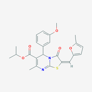 molecular formula C24H24N2O5S B301755 isopropyl 5-(3-methoxyphenyl)-7-methyl-2-[(5-methyl-2-furyl)methylene]-3-oxo-2,3-dihydro-5H-[1,3]thiazolo[3,2-a]pyrimidine-6-carboxylate 