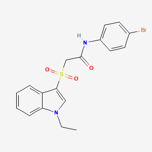 molecular formula C18H17BrN2O3S B3017551 N-(4-溴苯基)-2-((1-乙基-1H-吲哚-3-基)磺酰基)乙酰胺 CAS No. 686743-67-9