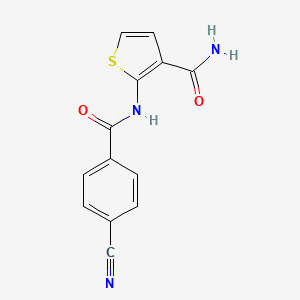 molecular formula C13H9N3O2S B3017561 2-(4-氰基苯甲酰胺)噻吩-3-甲酰胺 CAS No. 864940-68-1