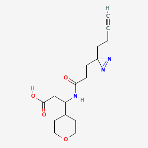 molecular formula C16H23N3O4 B3017562 3-[3-(3-But-3-ynyldiazirin-3-yl)propanoylamino]-3-(oxan-4-yl)propanoic acid CAS No. 2220208-97-7