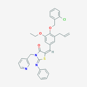 molecular formula C34H30ClN3O3S B301760 (2E,5E)-5-{4-[(2-chlorobenzyl)oxy]-3-ethoxy-5-(prop-2-en-1-yl)benzylidene}-2-(phenylimino)-3-(pyridin-3-ylmethyl)-1,3-thiazolidin-4-one 