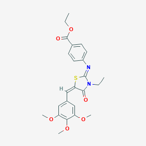 molecular formula C24H26N2O6S B301762 Ethyl 4-{[3-ethyl-4-oxo-5-(3,4,5-trimethoxybenzylidene)-1,3-thiazolidin-2-ylidene]amino}benzoate 
