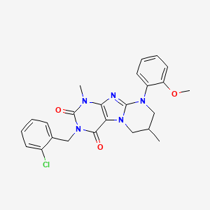 molecular formula C24H24ClN5O3 B3017630 3-(2-chlorobenzyl)-9-(2-methoxyphenyl)-1,7-dimethyl-6,7,8,9-tetrahydropyrimido[2,1-f]purine-2,4(1H,3H)-dione CAS No. 877617-42-0