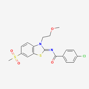 molecular formula C18H17ClN2O4S2 B3017634 4-chloro-N-[3-(2-methoxyethyl)-6-methylsulfonyl-1,3-benzothiazol-2-ylidene]benzamide CAS No. 864976-86-3
