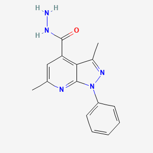 molecular formula C15H15N5O B3017637 3,6-dimethyl-1-phenyl-1H-pyrazolo[3,4-b]pyridine-4-carbohydrazide CAS No. 938017-85-7