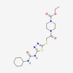molecular formula C18H28N6O4S2 B3017669 Ethyl 4-(2-((5-(3-cyclohexylureido)-1,3,4-thiadiazol-2-yl)thio)acetyl)piperazine-1-carboxylate CAS No. 898436-45-8
