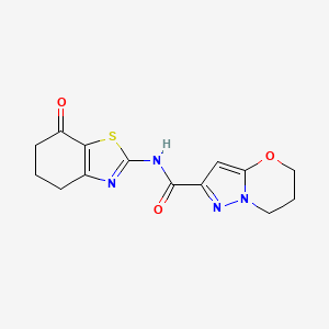 molecular formula C14H14N4O3S B3017671 N-(7-氧代-4,5,6,7-四氢苯并[d]噻唑-2-基)-6,7-二氢-5H-吡唑并[5,1-b][1,3]恶嗪-2-甲酰胺 CAS No. 1448066-82-7