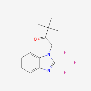 molecular formula C14H15F3N2O B3017672 3,3-dimethyl-1-[2-(trifluoromethyl)-1H-1,3-benzimidazol-1-yl]-2-butanone CAS No. 478030-27-2