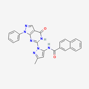 molecular formula C26H19N7O2 B3017678 N-(3-methyl-1-(4-oxo-1-phenyl-4,5-dihydro-1H-pyrazolo[3,4-d]pyrimidin-6-yl)-1H-pyrazol-5-yl)-2-naphthamide CAS No. 1019097-46-1