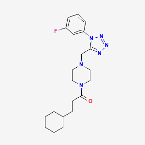 molecular formula C21H29FN6O B3017684 3-环己基-1-(4-((1-(3-氟苯基)-1H-四唑-5-基)甲基)哌嗪-1-基)丙-1-酮 CAS No. 1021226-97-0