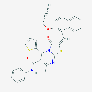 molecular formula C32H23N3O3S2 B301772 7-methyl-3-oxo-N-phenyl-2-{[2-(2-propynyloxy)-1-naphthyl]methylene}-5-(2-thienyl)-2,3-dihydro-5H-[1,3]thiazolo[3,2-a]pyrimidine-6-carboxamide 