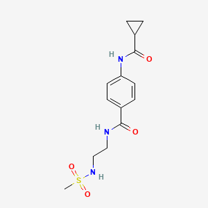 molecular formula C14H19N3O4S B3017726 4-(环丙烷甲酰胺)-N-(2-(甲磺酰胺)乙基)苯甲酰胺 CAS No. 1091444-99-3