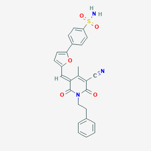 molecular formula C26H21N3O5S B301774 4-{5-[(5-cyano-4-methyl-2,6-dioxo-1-(2-phenylethyl)-1,6-dihydro-3(2H)-pyridinylidene)methyl]-2-furyl}benzenesulfonamide 