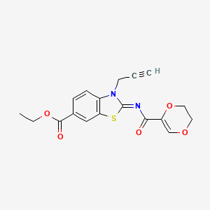 molecular formula C18H16N2O5S B3017758 Ethyl 2-(2,3-dihydro-1,4-dioxine-5-carbonylimino)-3-prop-2-ynyl-1,3-benzothiazole-6-carboxylate CAS No. 865180-93-4