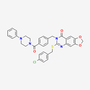 molecular formula C34H29ClN4O4S B3017763 6-[(4-chlorobenzyl)thio]-7-{4-[(4-phenylpiperazin-1-yl)carbonyl]benzyl}[1,3]dioxolo[4,5-g]quinazolin-8(7H)-one CAS No. 689758-57-4