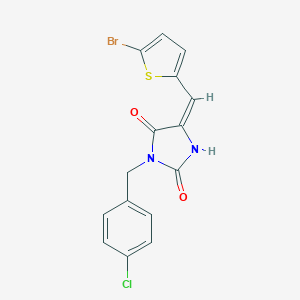 molecular formula C15H10BrClN2O2S B301780 5-[(5-Bromo-2-thienyl)methylene]-3-(4-chlorobenzyl)-2,4-imidazolidinedione 