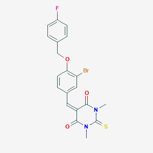 5-[[3-Bromo-4-[(4-fluorophenyl)methoxy]phenyl]methylidene]-1,3-dimethyl-2-sulfanylidene-1,3-diazinane-4,6-dione