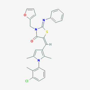 molecular formula C28H24ClN3O2S B301784 (2Z,5E)-5-{[1-(3-chloro-2-methylphenyl)-2,5-dimethyl-1H-pyrrol-3-yl]methylidene}-3-(furan-2-ylmethyl)-2-(phenylimino)-1,3-thiazolidin-4-one 