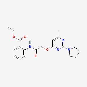 molecular formula C20H24N4O4 B3017844 Ethyl 2-(2-((6-methyl-2-(pyrrolidin-1-yl)pyrimidin-4-yl)oxy)acetamido)benzoate CAS No. 1029763-58-3