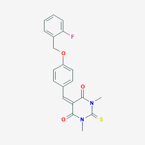 molecular formula C20H17FN2O3S B301785 5-{4-[(2-fluorobenzyl)oxy]benzylidene}-1,3-dimethyl-2-thioxodihydropyrimidine-4,6(1H,5H)-dione 