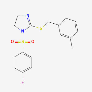 molecular formula C17H17FN2O2S2 B3017854 1-(4-Fluorophenyl)sulfonyl-2-[(3-methylphenyl)methylsulfanyl]-4,5-dihydroimidazole CAS No. 868217-70-3