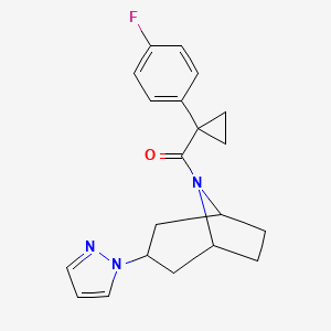 molecular formula C20H22FN3O B3017866 ((1R,5S)-3-(1H-吡唑-1-基)-8-氮杂双环[3.2.1]辛烷-8-基)(1-(4-氟苯基)环丙基)甲酮 CAS No. 2310159-41-0