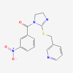 molecular formula C16H14N4O3S B3017879 (3-nitrophenyl)(2-((pyridin-3-ylmethyl)thio)-4,5-dihydro-1H-imidazol-1-yl)methanone CAS No. 851807-69-7