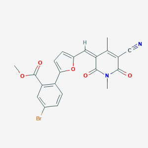 molecular formula C21H15BrN2O5 B301789 methyl 5-bromo-2-{5-[(5-cyano-1,4-dimethyl-2,6-dioxo-1,6-dihydro-3(2H)-pyridinylidene)methyl]-2-furyl}benzoate 