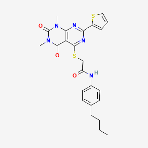 molecular formula C24H25N5O3S2 B3017899 N-(4-butylphenyl)-2-((6,8-dimethyl-5,7-dioxo-2-(thiophen-2-yl)-5,6,7,8-tetrahydropyrimido[4,5-d]pyrimidin-4-yl)thio)acetamide CAS No. 847191-66-6