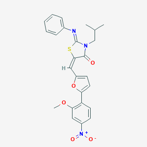 molecular formula C25H23N3O5S B301793 5-[(5-{4-Nitro-2-methoxyphenyl}-2-furyl)methylene]-3-isobutyl-2-(phenylimino)-1,3-thiazolidin-4-one 