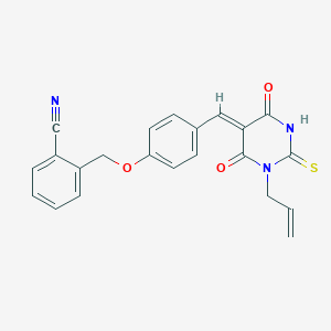 molecular formula C22H17N3O3S B301794 2-({4-[(1-allyl-4,6-dioxo-2-thioxotetrahydropyrimidin-5(2H)-ylidene)methyl]phenoxy}methyl)benzonitrile 