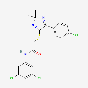 molecular formula C19H16Cl3N3OS B3017957 2-((5-(4-chlorophenyl)-2,2-dimethyl-2H-imidazol-4-yl)thio)-N-(3,5-dichlorophenyl)acetamide CAS No. 899906-26-4