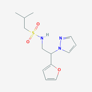 molecular formula C13H19N3O3S B3017960 N-(2-(furan-2-yl)-2-(1H-pyrazol-1-yl)ethyl)-2-methylpropane-1-sulfonamide CAS No. 2034544-96-0