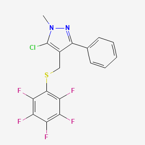 molecular formula C17H10ClF5N2S B3017971 (5-chloro-1-methyl-3-phenyl-1H-pyrazol-4-yl)methyl 2,3,4,5,6-pentafluorophenyl sulfide CAS No. 956949-82-9
