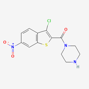 molecular formula C13H12ClN3O3S B3017972 1-[(3-Chloro-6-nitro-1-benzothien-2-yl)carbonyl]piperazine CAS No. 587852-86-6