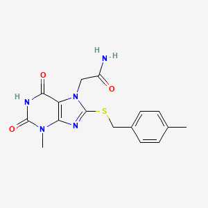 molecular formula C16H17N5O3S B3017985 2-(3-甲基-8-((4-甲基苄基)硫代)-2,6-二氧代-2,3-二氢-1H-嘌呤-7(6H)-基)乙酰胺 CAS No. 303969-50-8