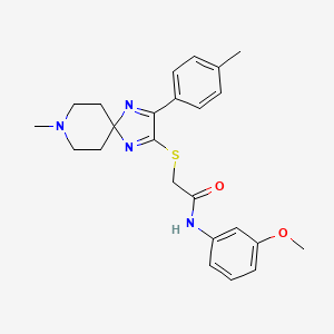 molecular formula C24H28N4O2S B3017986 N-(3-甲氧基苯基)-2-{[8-甲基-3-(4-甲基苯基)-1,4,8-三氮杂螺[4.5]癸-1,3-二烯-2-基]硫代}乙酰胺 CAS No. 1184997-78-1