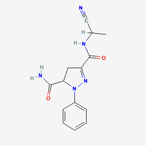 molecular formula C14H15N5O2 B3017988 N3-(1-cyanoethyl)-1-phenyl-4,5-dihydro-1H-pyrazole-3,5-dicarboxamide CAS No. 1625281-54-0