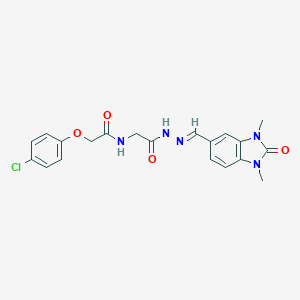 molecular formula C20H20ClN5O4 B301799 2-(4-chlorophenoxy)-N-(2-{(2E)-2-[(1,3-dimethyl-2-oxo-2,3-dihydro-1H-benzimidazol-5-yl)methylidene]hydrazinyl}-2-oxoethyl)acetamide (non-preferred name) 