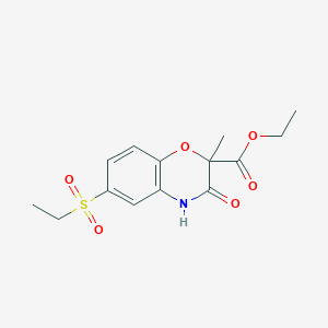 molecular formula C14H17NO6S B3017995 ethyl 6-(ethylsulfonyl)-2-methyl-3-oxo-3,4-dihydro-2H-1,4-benzoxazine-2-carboxylate CAS No. 866134-40-9