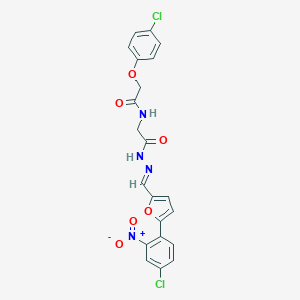 molecular formula C21H16Cl2N4O6 B301801 N-(2-{2-[(5-{4-chloro-2-nitrophenyl}-2-furyl)methylene]hydrazino}-2-oxoethyl)-2-(4-chlorophenoxy)acetamide 