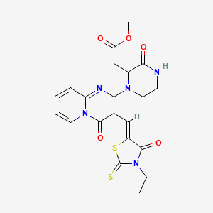 molecular formula C21H21N5O5S2 B3018014 (Z)-methyl 2-(1-(3-((3-ethyl-4-oxo-2-thioxothiazolidin-5-ylidene)methyl)-4-oxo-4H-pyrido[1,2-a]pyrimidin-2-yl)-3-oxopiperazin-2-yl)acetate CAS No. 1025360-05-7