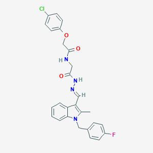molecular formula C27H24ClFN4O3 B301802 2-(4-chlorophenoxy)-N-[2-(2-{[1-(4-fluorobenzyl)-2-methyl-1H-indol-3-yl]methylene}hydrazino)-2-oxoethyl]acetamide 