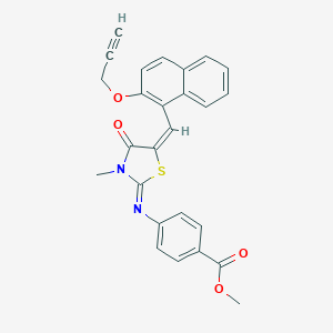 molecular formula C26H20N2O4S B301805 methyl 4-{[(2Z,5E)-3-methyl-4-oxo-5-{[2-(prop-2-yn-1-yloxy)naphthalen-1-yl]methylidene}-1,3-thiazolidin-2-ylidene]amino}benzoate 